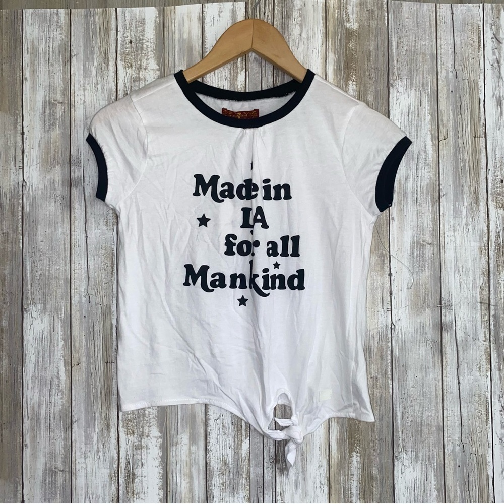 NWT 7 For All Mankind White Graphic Ringer Tee